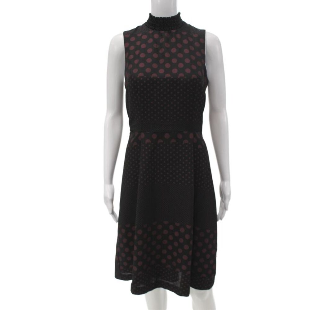 Who What Wear Women A-Line Polka Dot Sleeveless Mock Neck Black Dress Size XS
